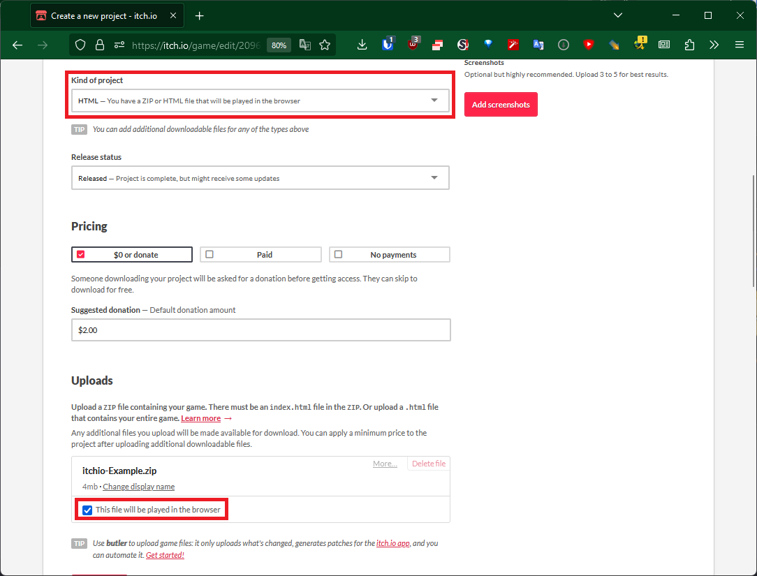 Uploading the WebGL build